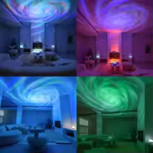 LED galaxy star projector – USB rechargeable night light with remote control & sound-activated modes for Kids room.